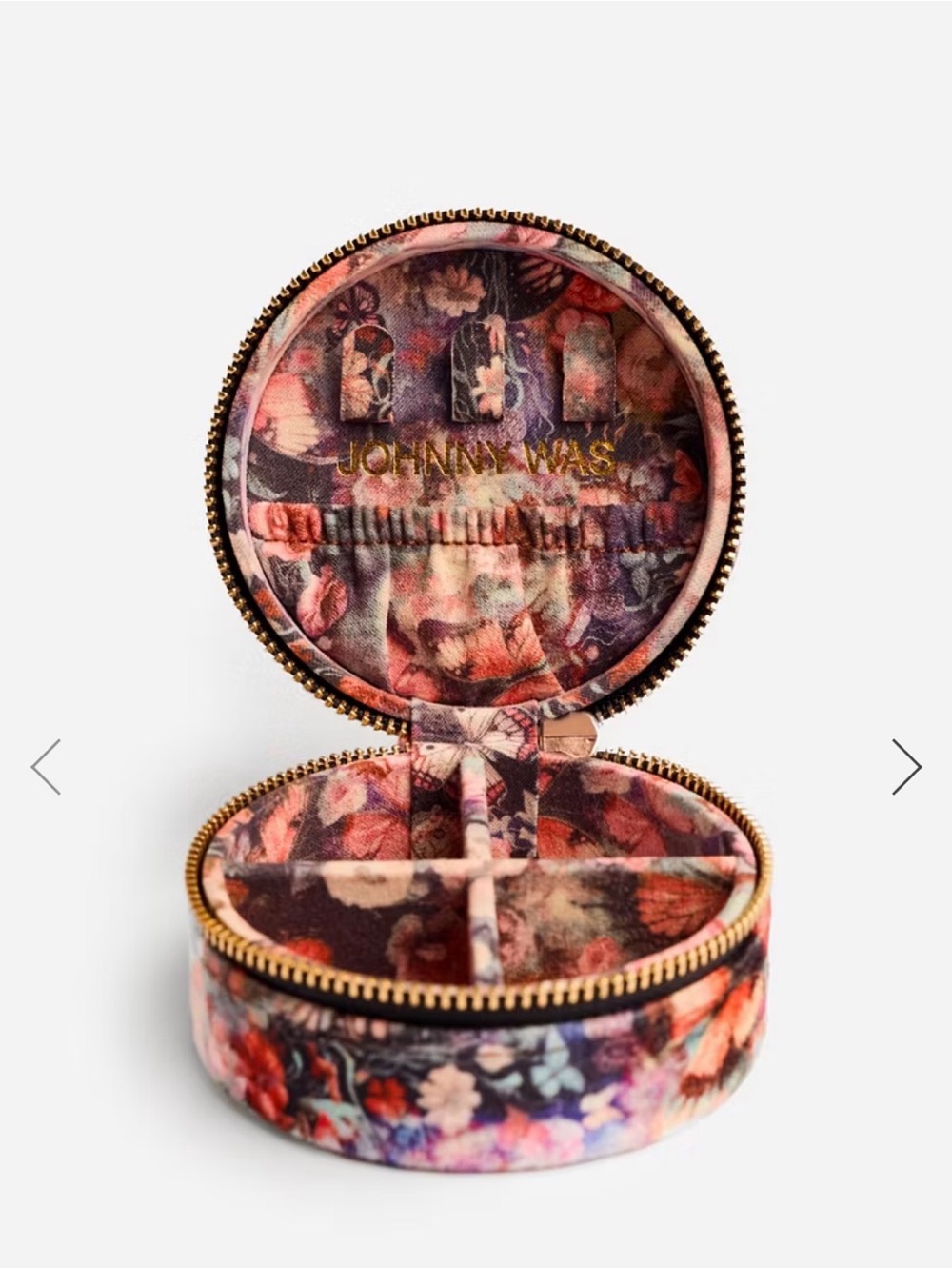JOHHNY WAS Teyros Velvet Floral Jewelry Box Round Travel Case NWT - Picture 2 of 4